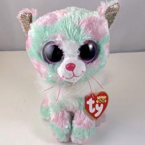 Ty Beanie Boo Opal Pastel Cat - 36376 Stuffed Animal Toy Blue And Pink Gift Idea